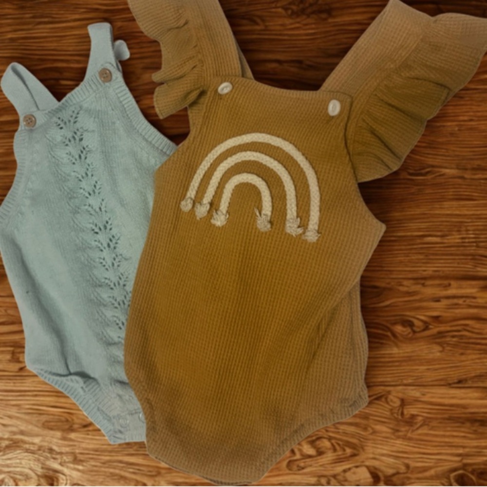 Kids' Rainbow Tank Top - Light Teal & Mustard Brown